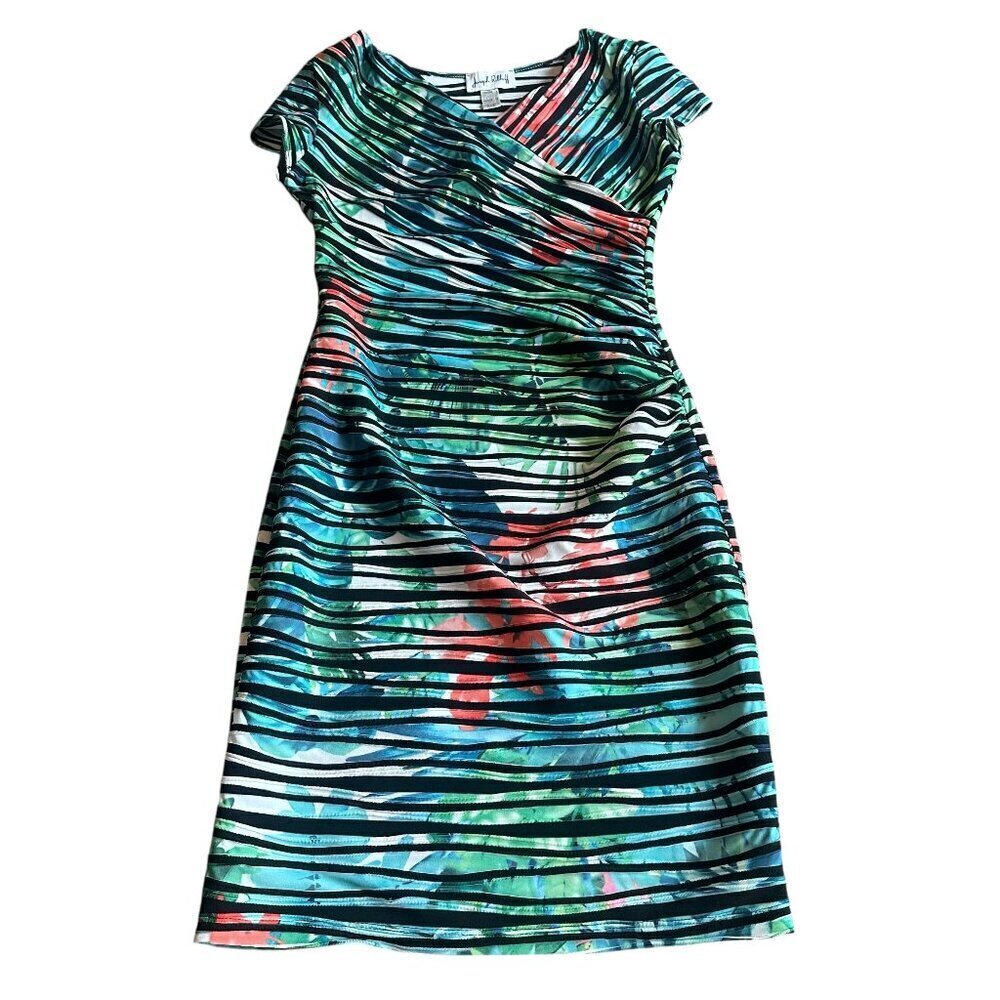 Joseph Ribkoff Bodycon Sheath Dress Short Sleeve Tropical Floral Stretch Size 8